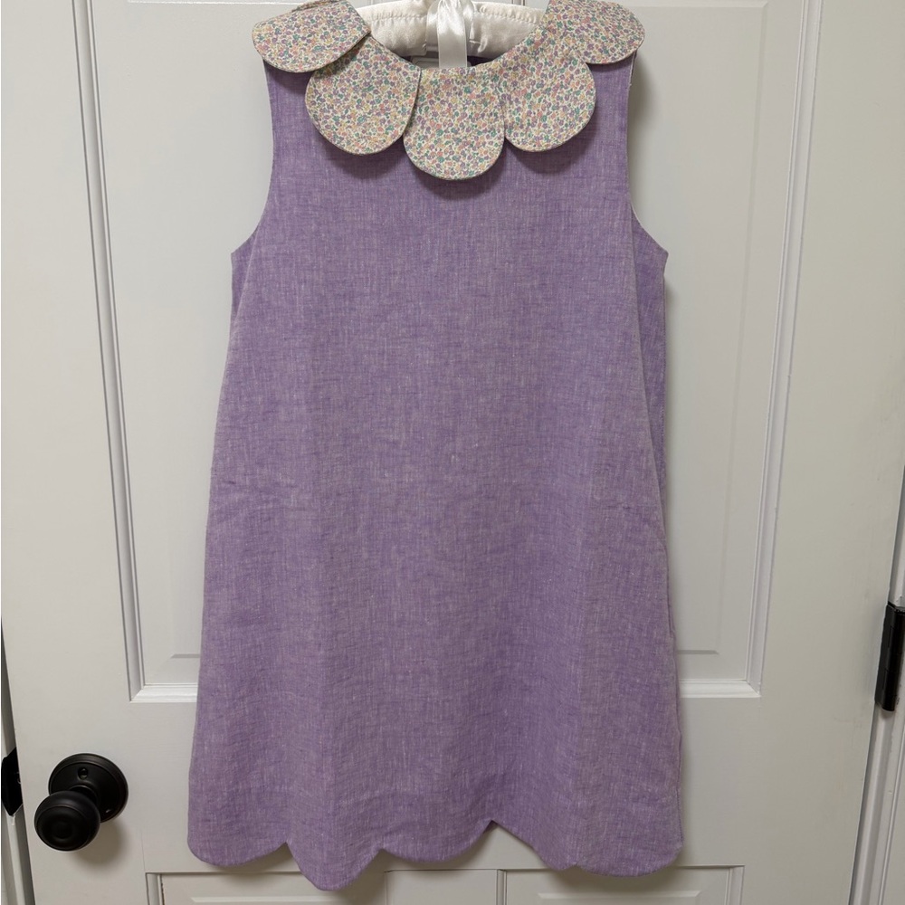 Luli & Me purple linen floral petal collar scallop dress